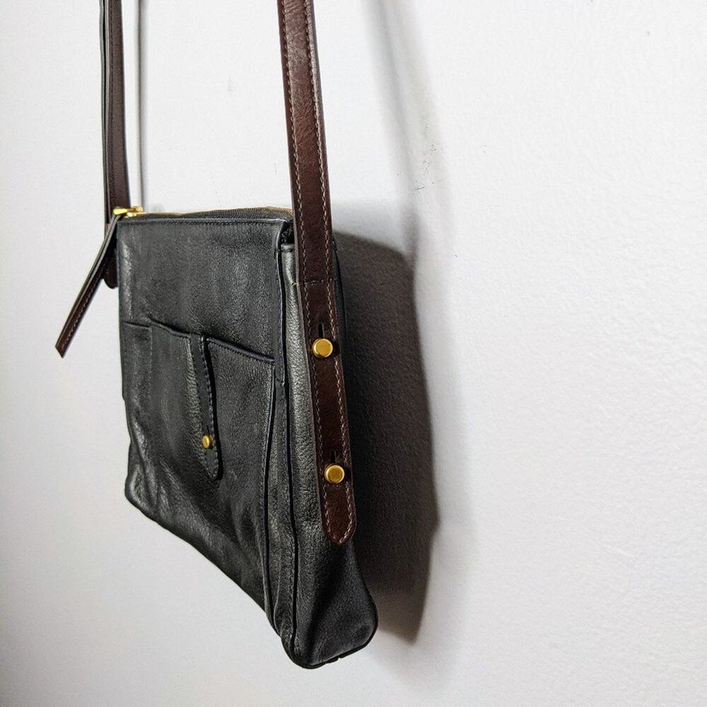 Fossil Black Gold Leather Zip Top Crossbody Bag - Picture 3 of 12